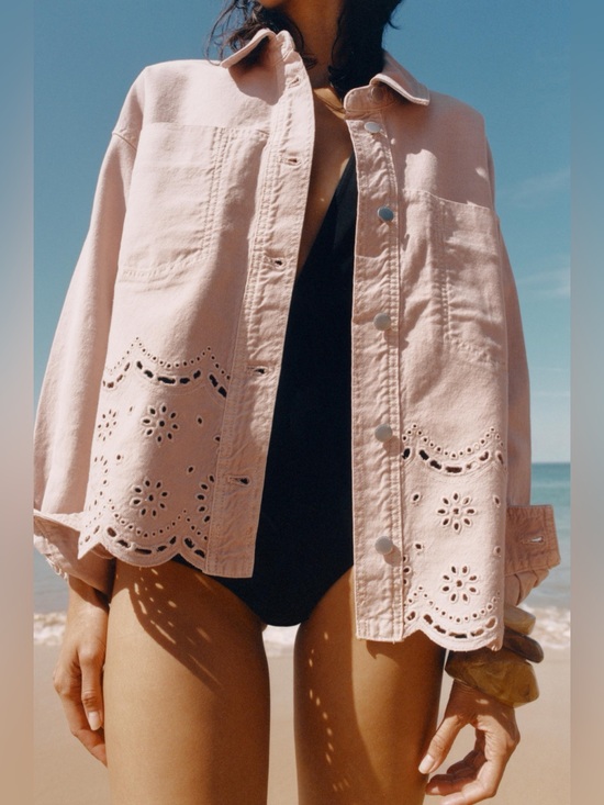 Zara Jackets & Blazers - Zara Blush Pink Eyelet-Hem Denim Jean Jacket M L XL